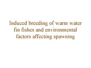 Induced breeding of warm water fin fishes and