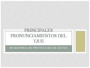 PRINCIPALES PRONUNCIAMIENTOS DEL TJUE EN MATERIA DE PROTECCIN