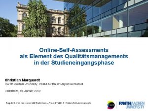 OnlineSelfAssessments als Element des Qualittsmanagements in der Studieneingangsphase