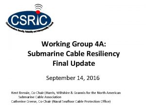 Working Group 4 A Submarine Cable Resiliency Final