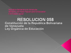 Republica Bolivariana de Venezuela Ministerio del Poder Popular