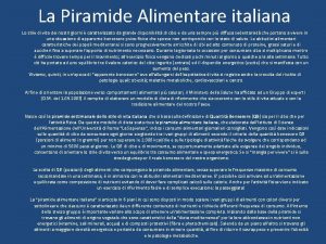 La Piramide Alimentare italiana Lo stile di vita