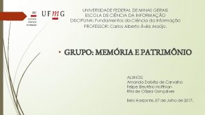 UNIVERSIDADE FEDERAL DE MINAS GERAIS ESCOLA DE CINCIA