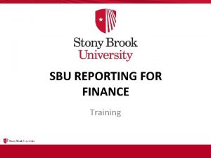 SBU REPORTING FOR FINANCE Training Introduction SBU Reporting