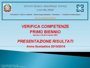 ISTITUTO TECNICO INDUSTRIALE STATALE LUIGI DELLERBA Articolazioni Chimica