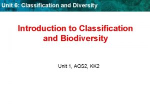 Unit 6 Classification and Diversity Introduction to Classification