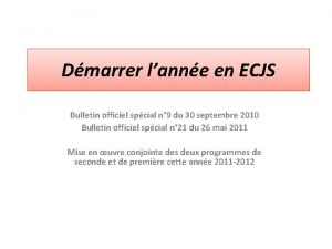 Dmarrer lanne en ECJS Bulletin officiel spcial n