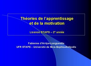 Thories de lapprentissage et de la motivation Licence