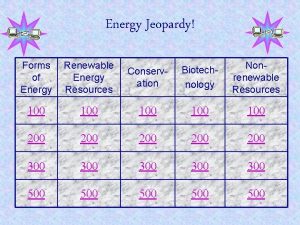 Energy Jeopardy Forms of Energy Renewable Energy Resources