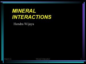 MINERAL INTERACTIONS Hendra Wijaya March 21 Mineral Interaction