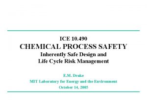 ICE 10 490 CHEMICAL PROCESS SAFETY Inherently Safe
