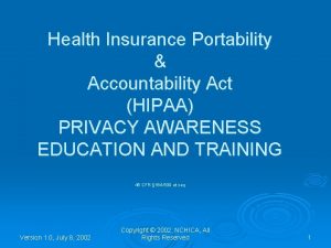 Health Insurance Portability Accountability Act HIPAA PRIVACY AWARENESS