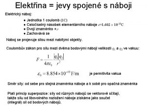 Elektina jevy spojen s nboji Elektrick nboj Jednotka