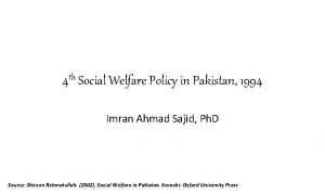 2nd social welfare policy in pakistan