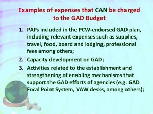 Expenses that can be charged to gad budget