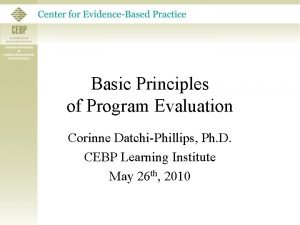 Basic Principles of Program Evaluation Corinne DatchiPhillips Ph