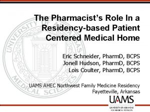 The Pharmacists Role In a Residencybased Patient Centered