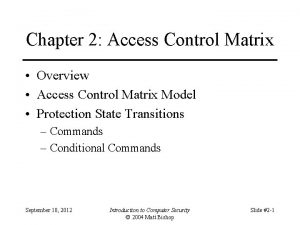 Chapter 2 Access Control Matrix Overview Access Control