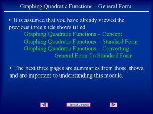 Quadratic functions general form
