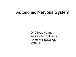 Autonomic Nervous System Dr Dileep Verma Associate Professor