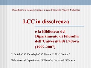 Classificare le Scienze Umane il caso Filosofia Padova