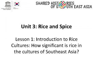 Unit 3 Rice and Spice Lesson 1 Introduction