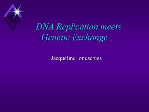 DNA Replication meets Genetic Exchange Jacqueline Jonuschies Replication