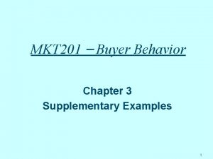 MKT 201 Buyer Behavior Chapter 3 Supplementary Examples
