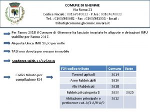 COMUNE DI GHEMME Via Roma 21 Codice Fiscale