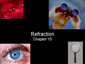 Refraction Chapter 15 Refraction Refraction The bending of