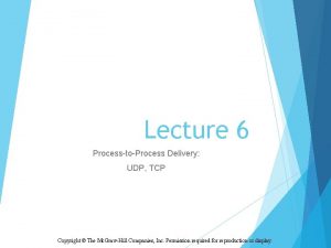 Lecture 6 ProcesstoProcess Delivery UDP TCP Copyright The