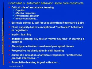 Psychology 415 Social Basis of Health Behavior Controlled