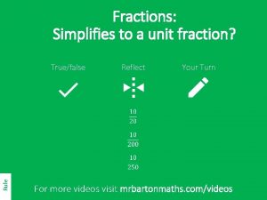 Fractions Simplifies to a unit fraction Truefalse Reflect