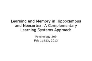 Learning and Memory in Hippocampus and Neocortex A