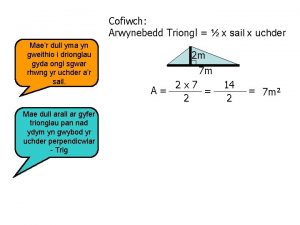 Cofiwch Arwynebedd Triongl x sail x uchder Maer