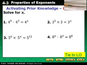 4 3 Properties of Exponents Activating Prior Knowledge