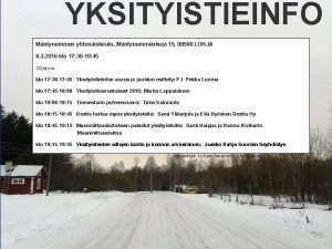 YKSITYISTIEINFO 2016 Mntynummen yhteniskoulu Mntynummenkuja 15 08500 LOHJA