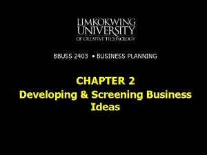 Screening business ideas Screening business ideas