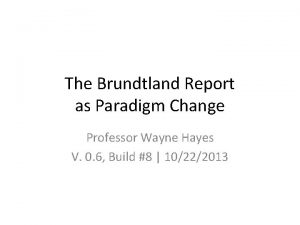 The Brundtland Report as Paradigm Change Professor Wayne