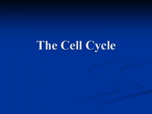 The Cell Cycle Why do cells divide For