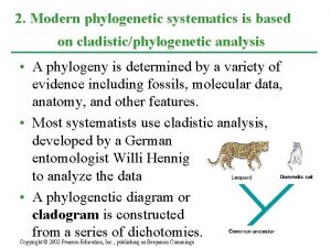 2 Modern phylogenetic systematics is based on cladisticphylogenetic