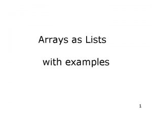 Arrays as Lists with examples 1 Review Arrays