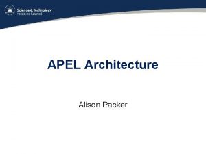 APEL Architecture Alison Packer Overview Grid jobs accounting
