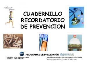 CUADERNILLO RECORDATORIO DE PREVENCION PROGRAMAS DE PREVENCIN Obra