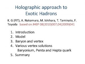 Holographic approach to Exotic Hadrons K G FIT