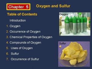 Oxygen table of contents