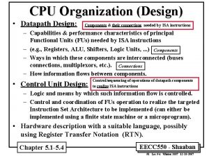 CPU Organization Design Datapath Design Components their connections