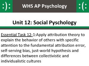 WHS AP Psychology Unit 12 Social Pyschology Essential