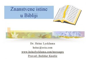 Znanstvene istine u Bibliji Dr Heinz Lycklama heinzosta