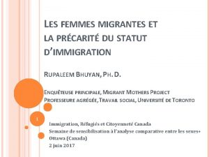 LES FEMMES MIGRANTES ET LA PRCARIT DU STATUT